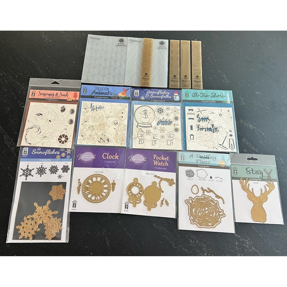 Lot Metal Cutting Dies‎ & Embossing Folders – Snowflakes, Stag, Clock, Animals